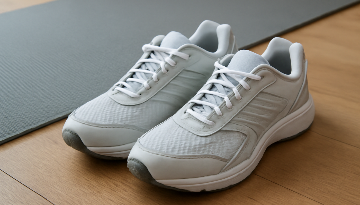 paire de chaussures de sport près d'un tapis