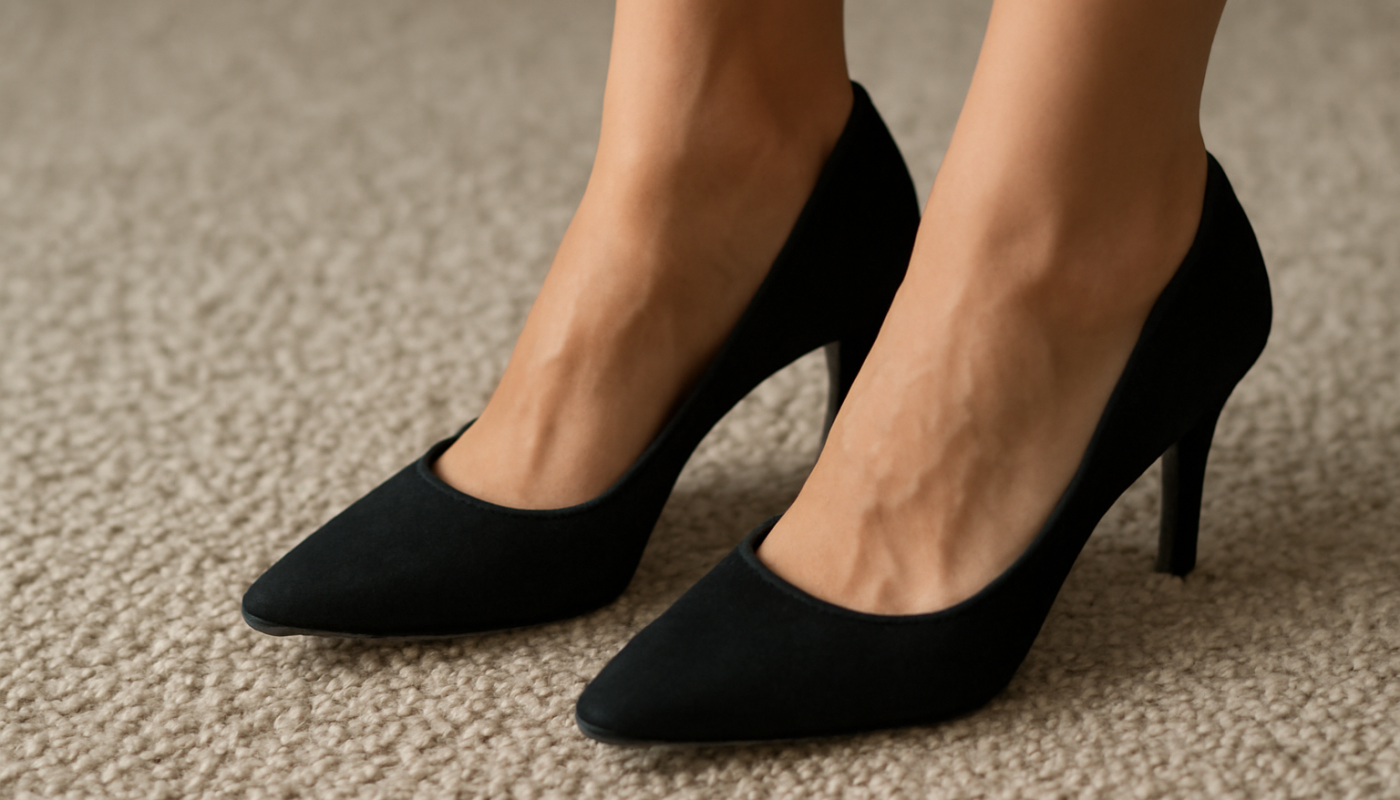 pieds en talons posés sur tapis