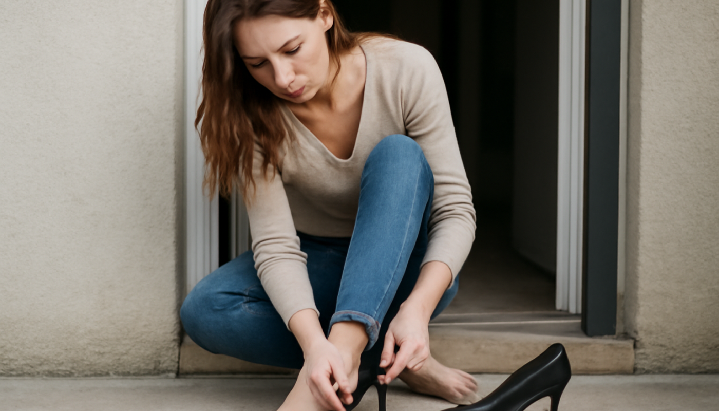 femme retirant ses talons en rentrant