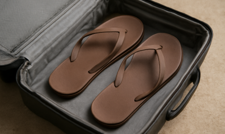 tongs pliées dans une valise ouverte
