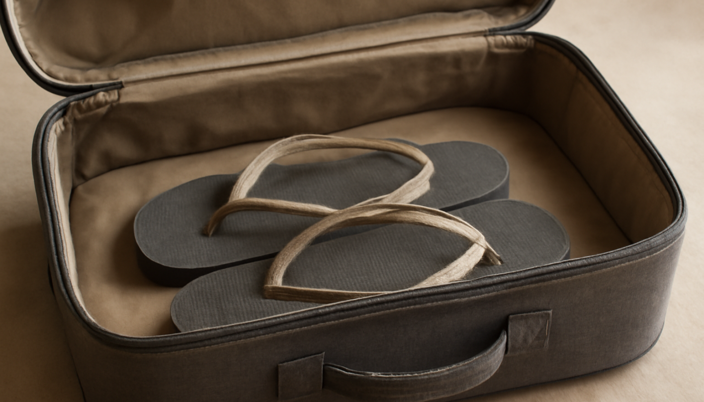 tongs pliees dans une valise ouverte