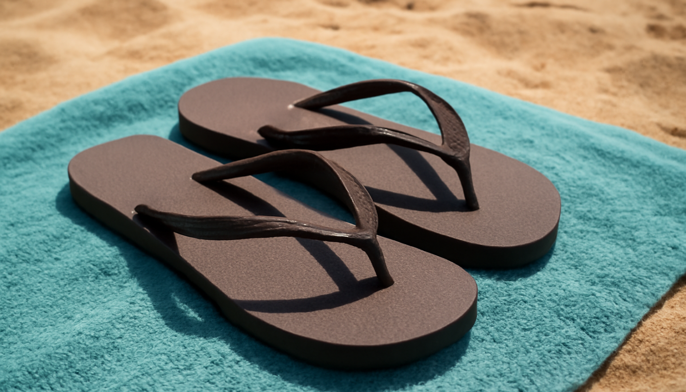 tongs posées sur serviette de plage