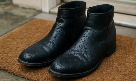 bottines mouillées posees sur paillasson